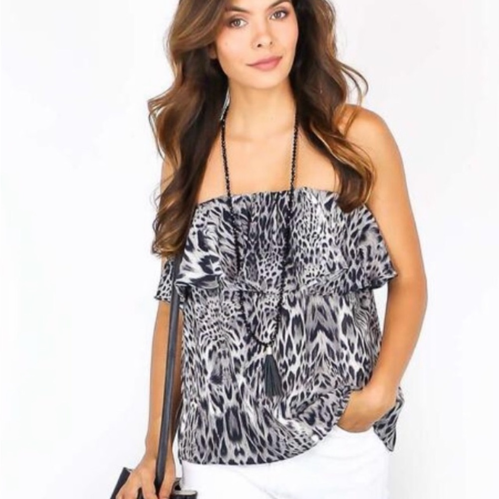 Olivaceous Black and Gray Leopard Print Blouse